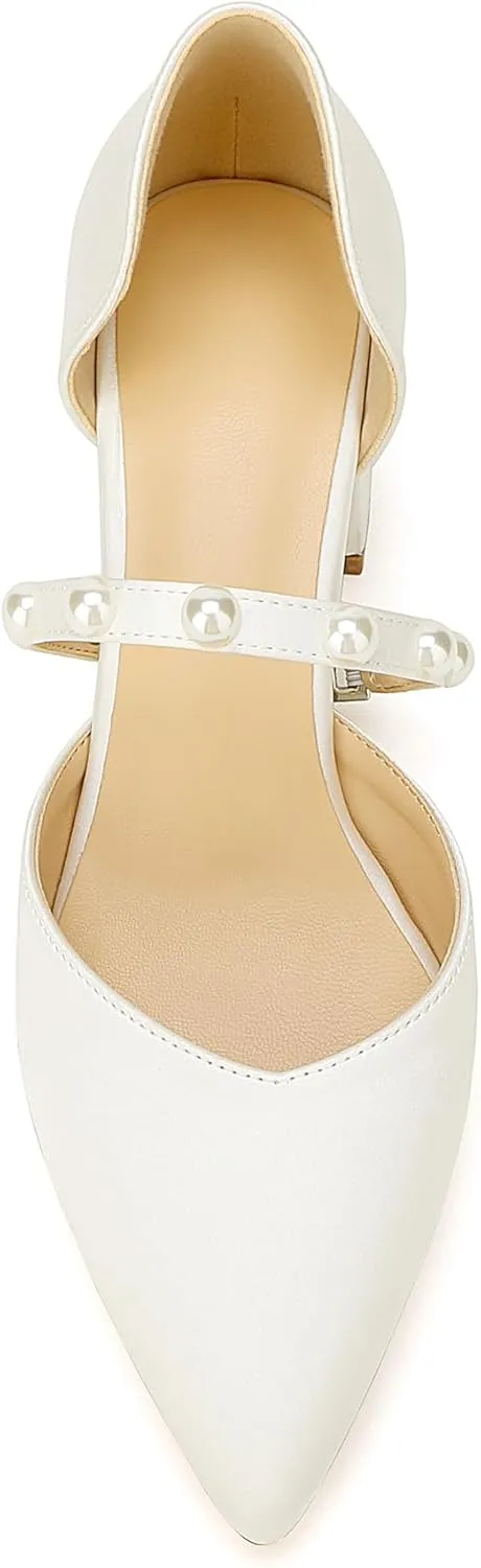 Closed Toe Pearl Low Block Heels Wedding Shoes for Bride Chunky Heels Pumps for Women Bridal Shoes for Wedding