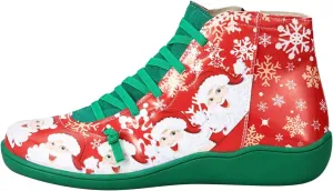 Comfortable Short Shoes Printing Flat Christmas Toe Women Booties Women Trainers Sports Running Shoes Causal Travel Walking Flat Shoe Lace-up Breathable