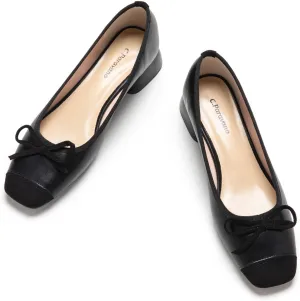 C.Paravano Low Heel Dress Shoes for Women | Elegant Slip On Heels with Bowknot | Comfortable Square Toe Pumps | Wedding Work Office Heeled Shoes(Black, 38)