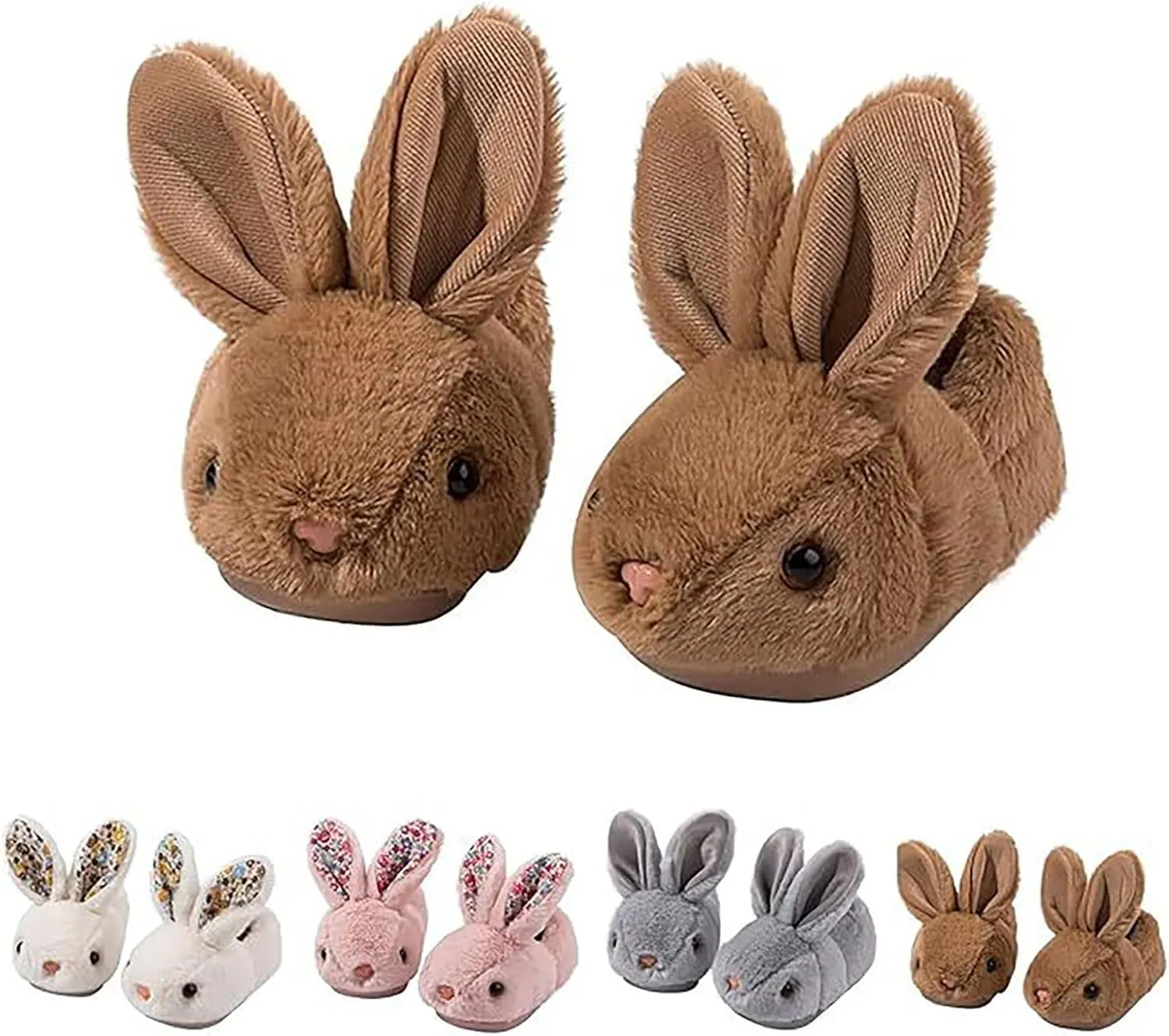 Cute Bunny Slippers For Kids Fuzzy Animal Memory Foam Big Ear Furry Plush Warm Flat Shoes Indoor Non Slip House Shoes