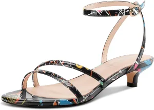 DearOnly Womens Low Kitten Heel Strappy Sandals Open Toe Ankle Strap Dress Shoes 1.4 Inches Heels