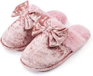 DL Womens Fluffy Velvet Slip on Scuff Slippers for Women Indoor, Warm Furry Ladies Bedroom Slippers with Non Slip Outsole Pink Gray Size 5-6, 7-8, 9-10
