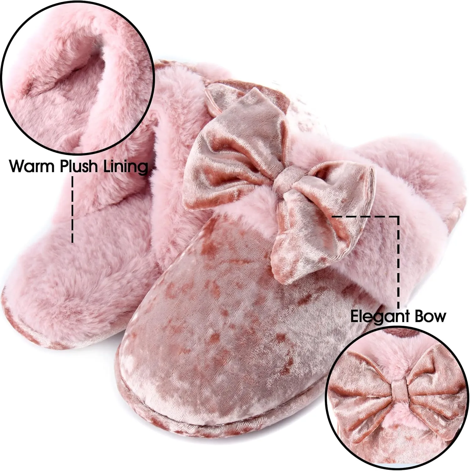 DL Womens Fluffy Velvet Slip on Scuff Slippers for Women Indoor, Warm Furry Ladies Bedroom Slippers with Non Slip Outsole Pink Gray Size 5-6, 7-8, 9-10