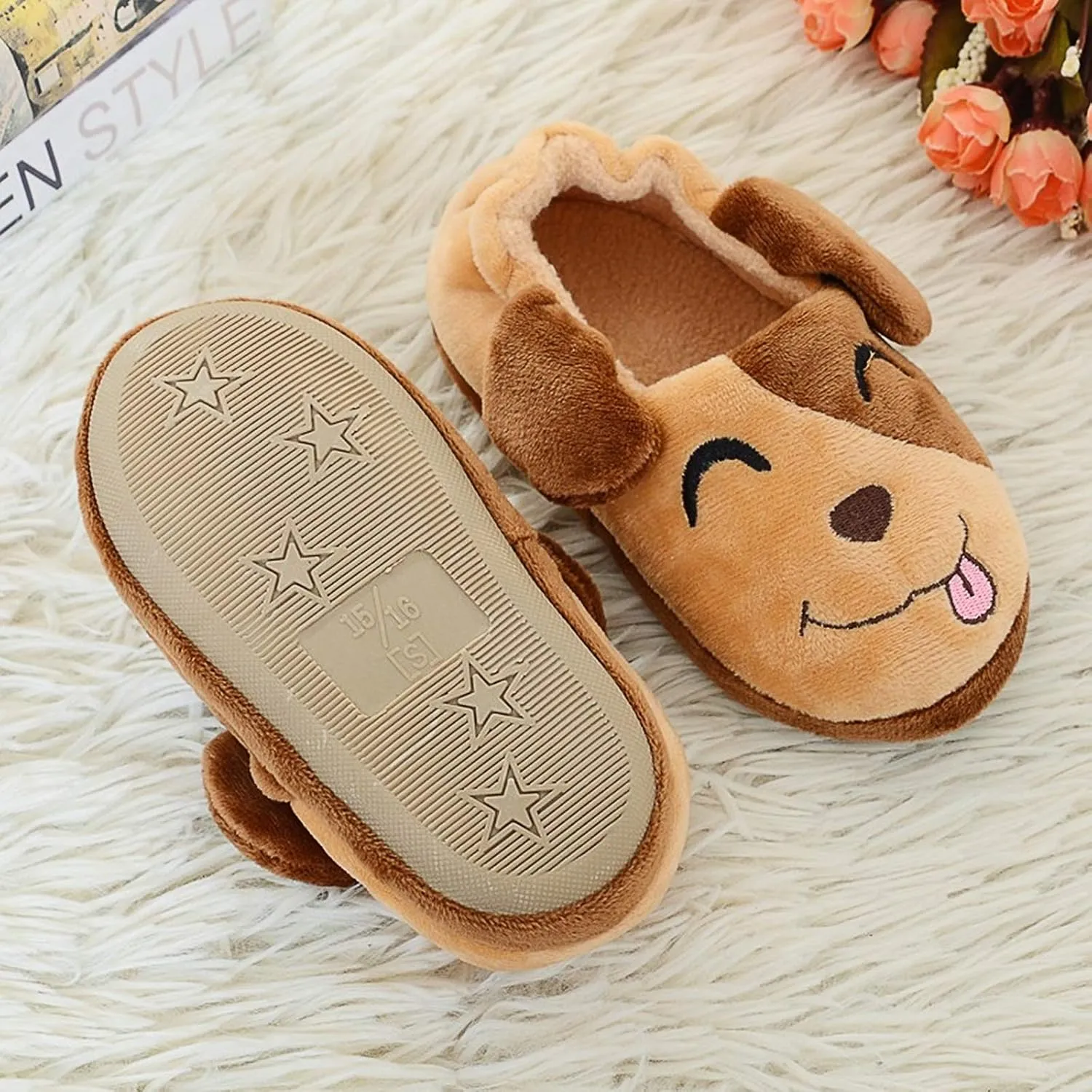 eccbox Toddler Boys Girls Cute Slippers Unicorn Fluffy Fuzzy Winter Warm Slippers Cartoon Animal Plush Indoor House Slip-on Shoes