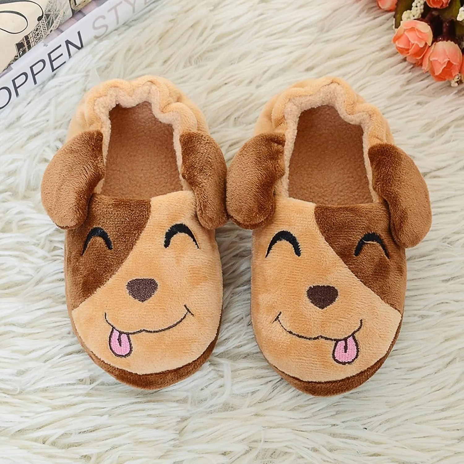 eccbox Toddler Boys Girls Cute Slippers Unicorn Fluffy Fuzzy Winter Warm Slippers Cartoon Animal Plush Indoor House Slip-on Shoes