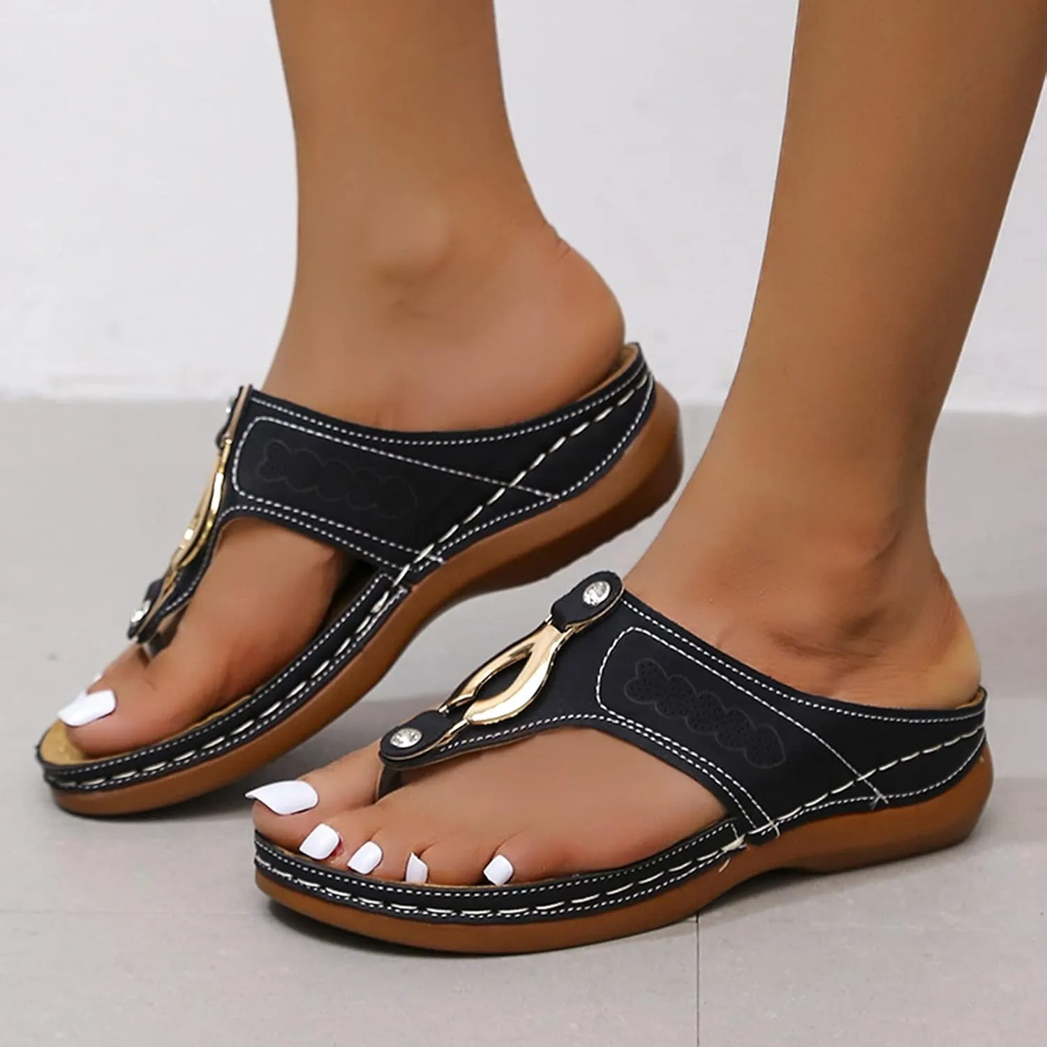 Eduavar Sandals for Women Dressy, Orthopedic Sandals for Women Breathable Flip Flops Slip On Travel Beach Sandals