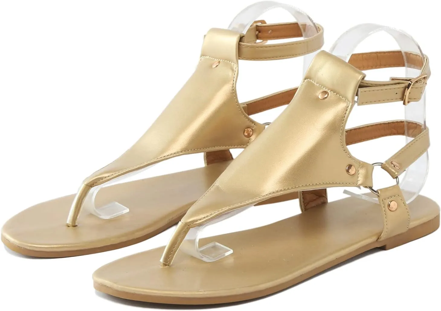 Eduavar Sandals for Women Dressy Summer, Flat Sandals for Women Summer Beach Open Toe Flip Flops Sandals with Buckle Strap