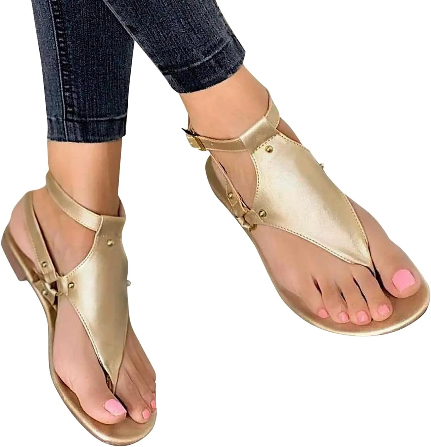Eduavar Sandals for Women Dressy Summer, Flat Sandals for Women Summer Beach Open Toe Flip Flops Sandals with Buckle Strap