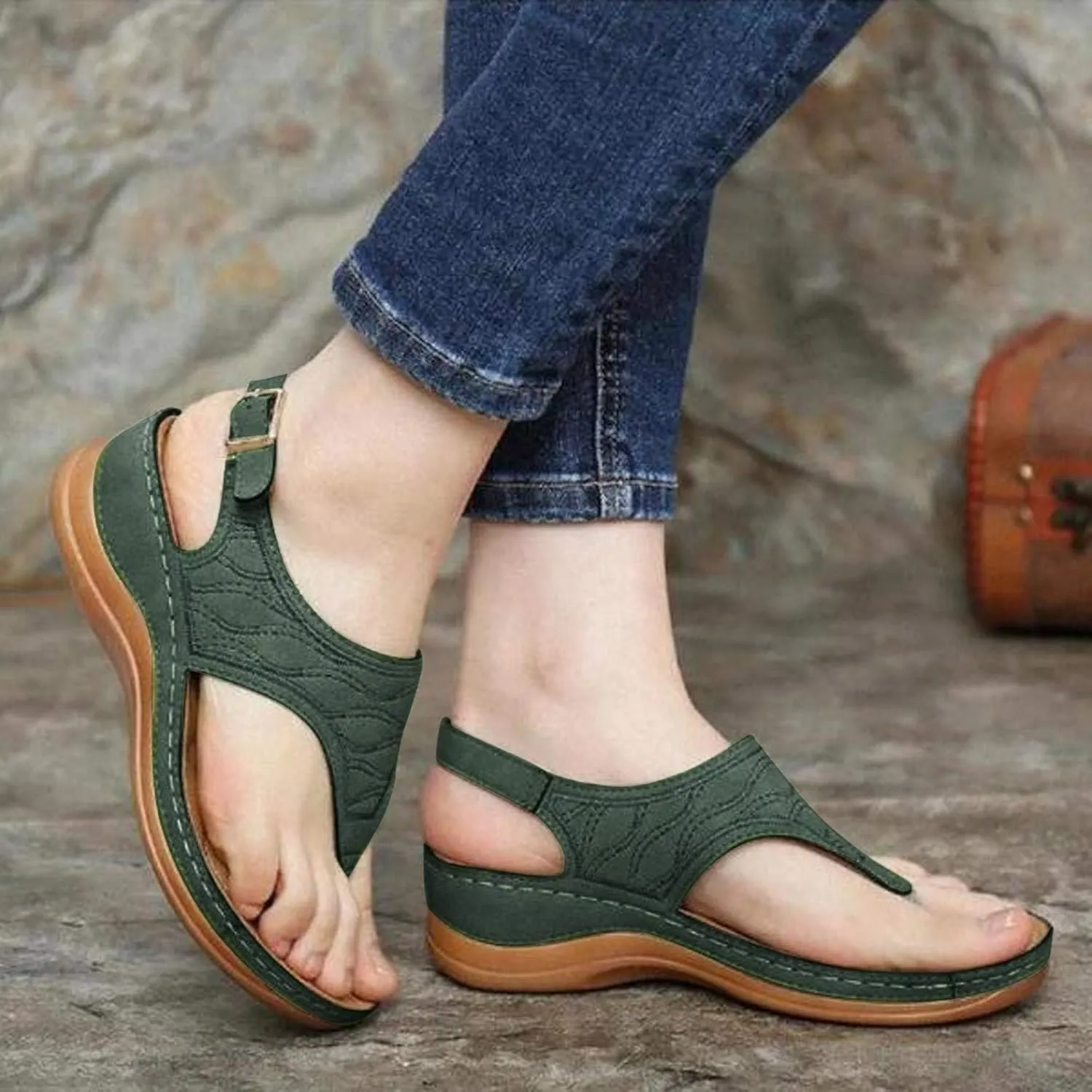 Eduavar Sandals for Women Dressy Summer, Sandals Women Summer Beach Sandals Flip Flops Embroidered Buckle Ankle Strap Shoes