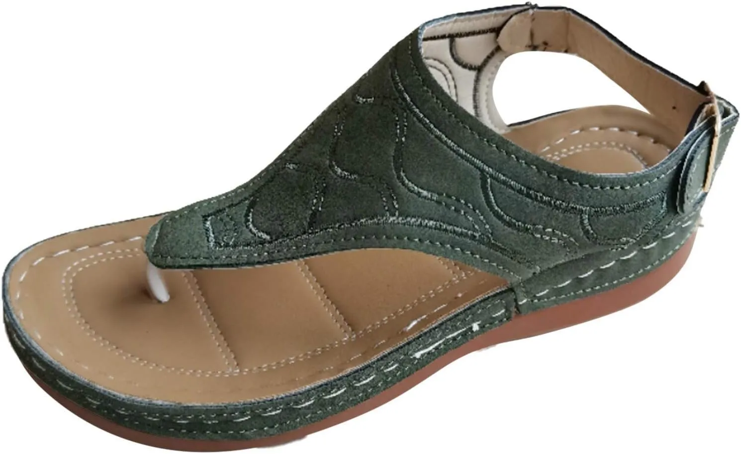 Eduavar Sandals for Women Dressy Summer, Sandals Women Summer Beach Sandals Flip Flops Embroidered Buckle Ankle Strap Shoes