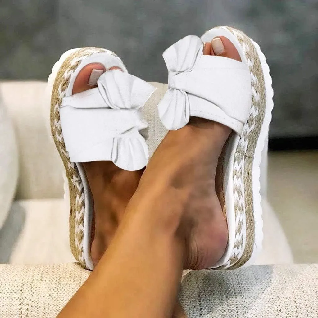 Eduavar Sandals for Women Dressy Summer, Womens Sandals Dressy Breathable Open Toe Bow Sandals Women Weave Flat Beach Sandals