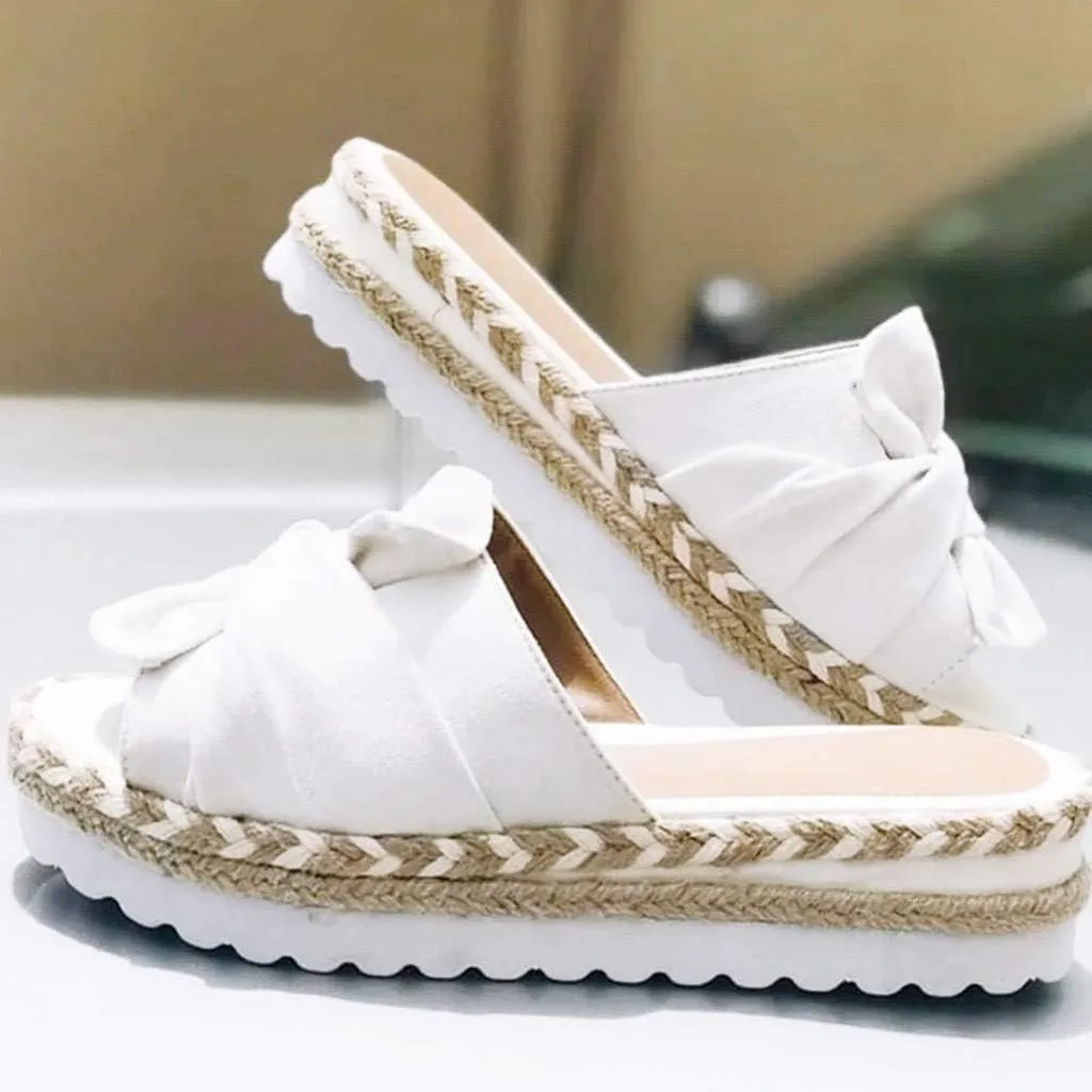 Eduavar Sandals for Women Dressy Summer, Womens Sandals Dressy Breathable Open Toe Bow Sandals Women Weave Flat Beach Sandals