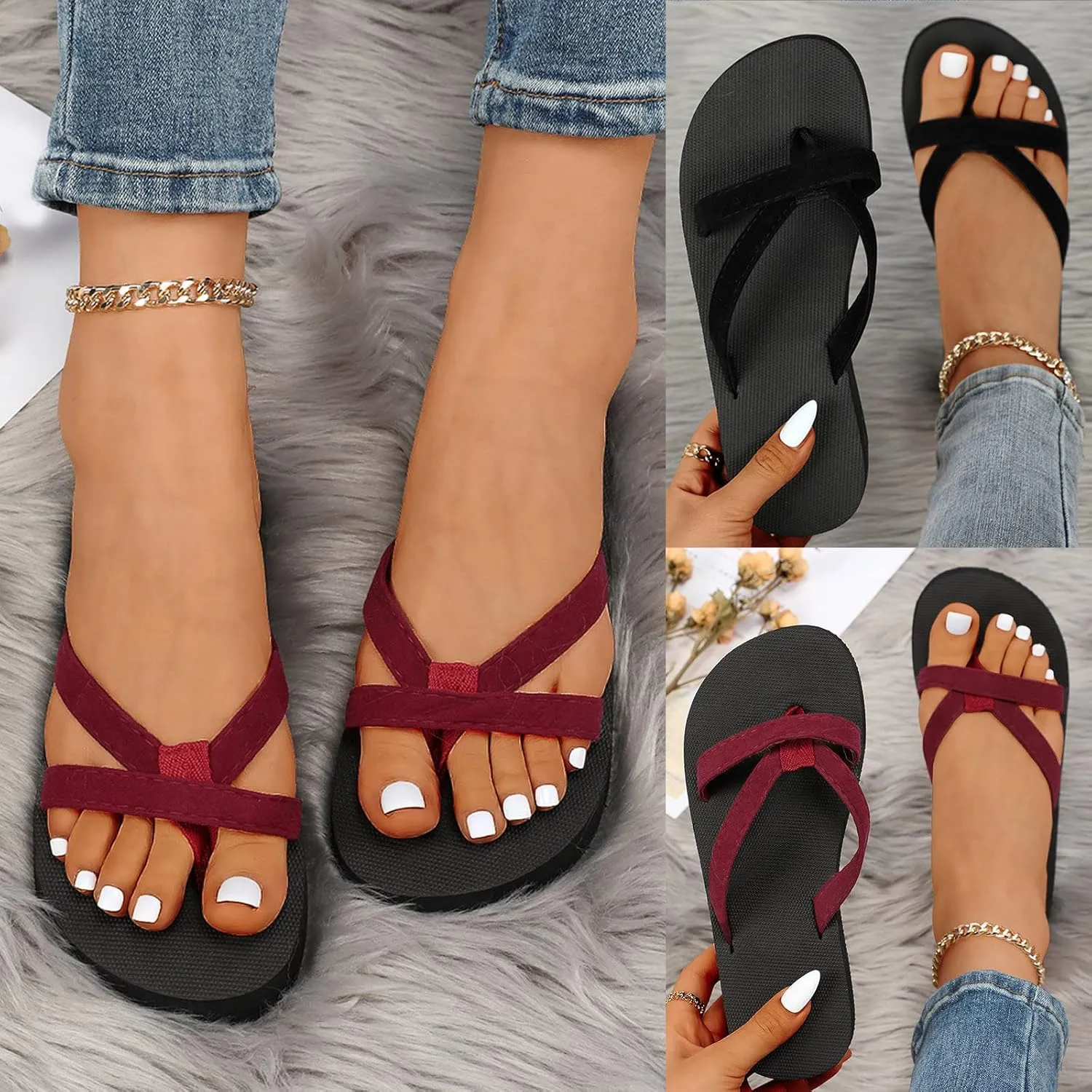 Eduavar Sandals Women Dressy Summer Flat, Womens Sandals Beach Flip Flops Slip On Casual Open Toe Non Slip Sandals Slippers