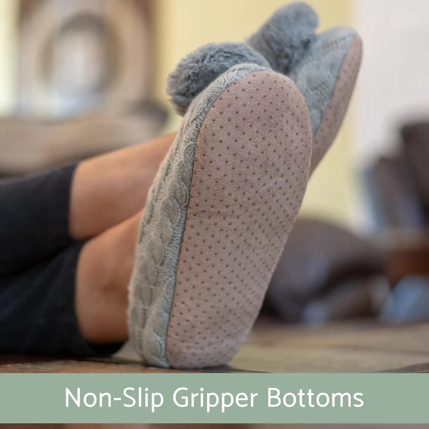 Elanze Designs Ballerina Knit Pom Womens Plush Lined Cozy Non Slip Indoor Soft Slipper