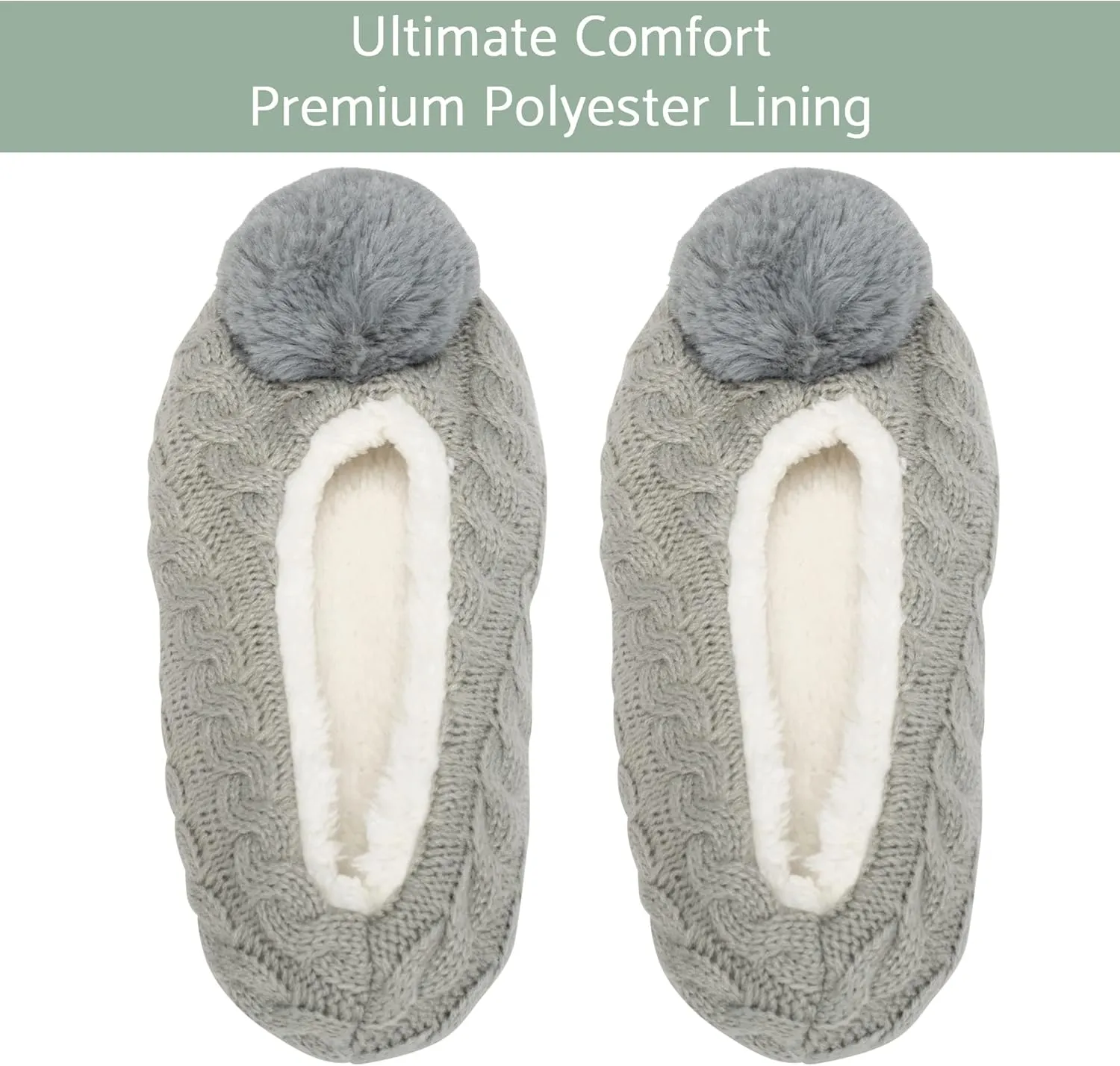 Elanze Designs Ballerina Knit Pom Womens Plush Lined Cozy Non Slip Indoor Soft Slipper