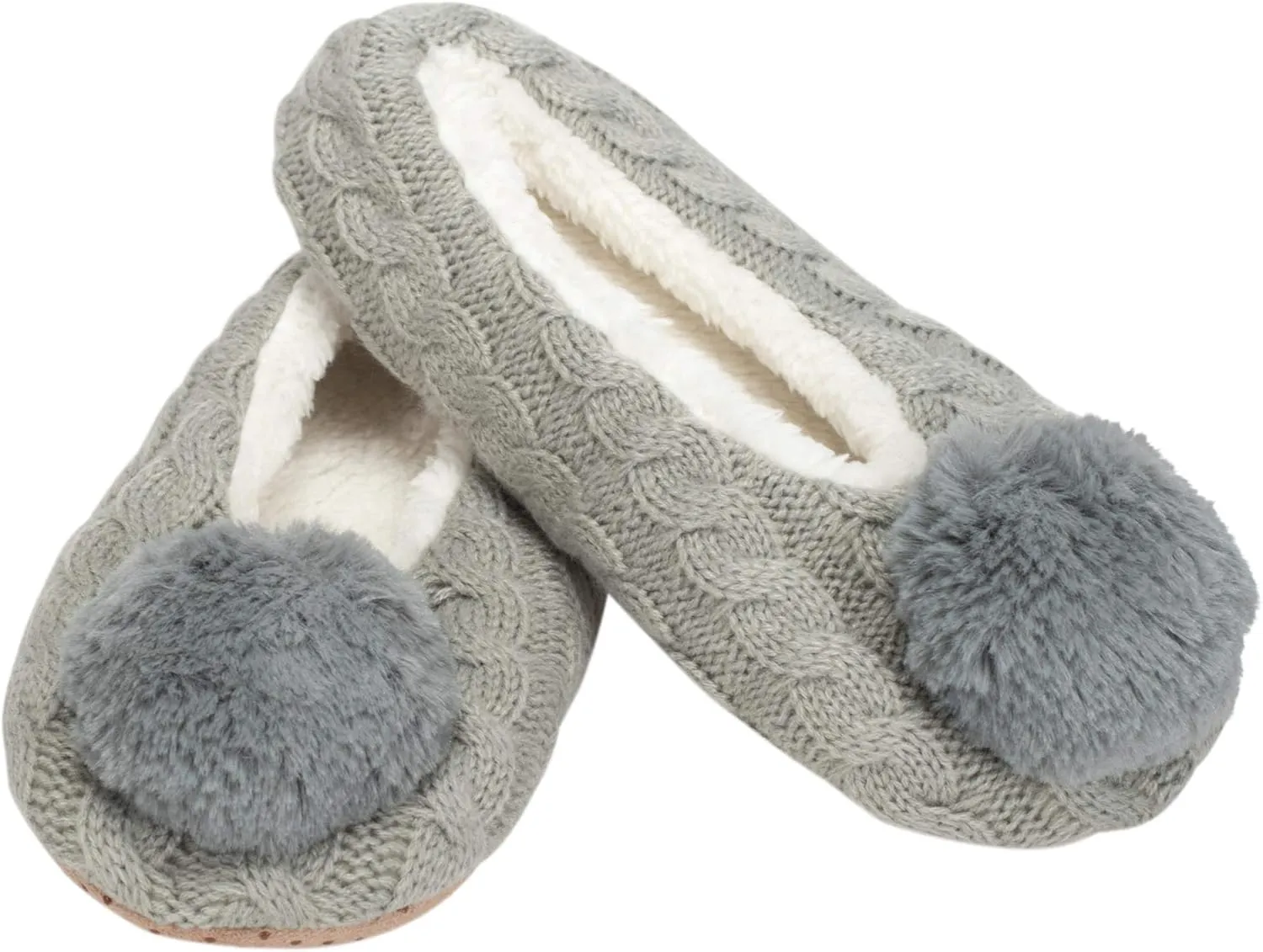 Elanze Designs Ballerina Knit Pom Womens Plush Lined Cozy Non Slip Indoor Soft Slipper