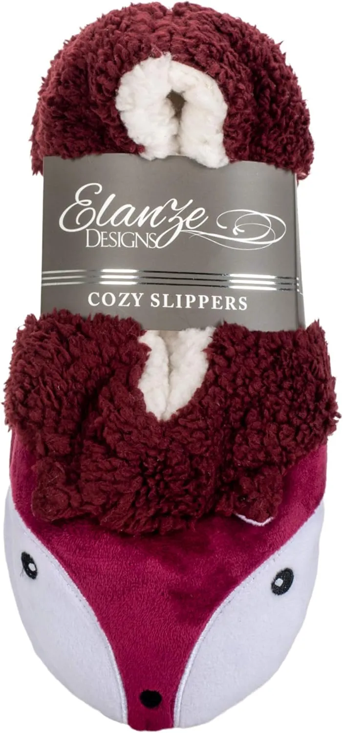 Elanze Designs Womens Animal Cozy Indoor Plush Lined Non Slip Fuzzy Soft Slipper