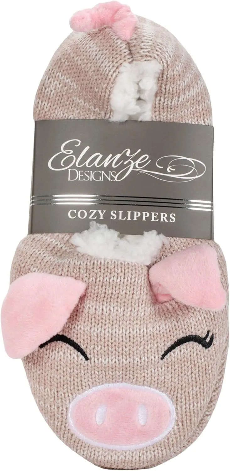 Elanze Designs Womens Animal Cozy Indoor Plush Lined Non Slip Fuzzy Soft Slipper