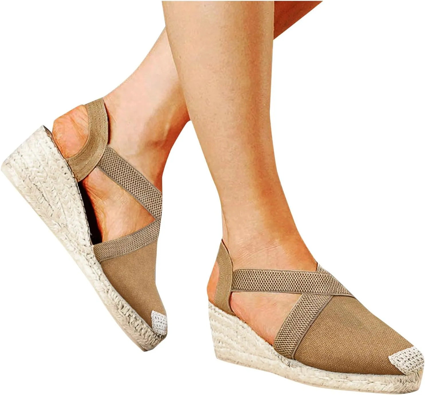 Espadrille Wedges Summer Ankle Strap Platform Sandals Closed Toe Crisscross Heels Walking Shoes Comfortable Espadrille Wedge Sandals for Women