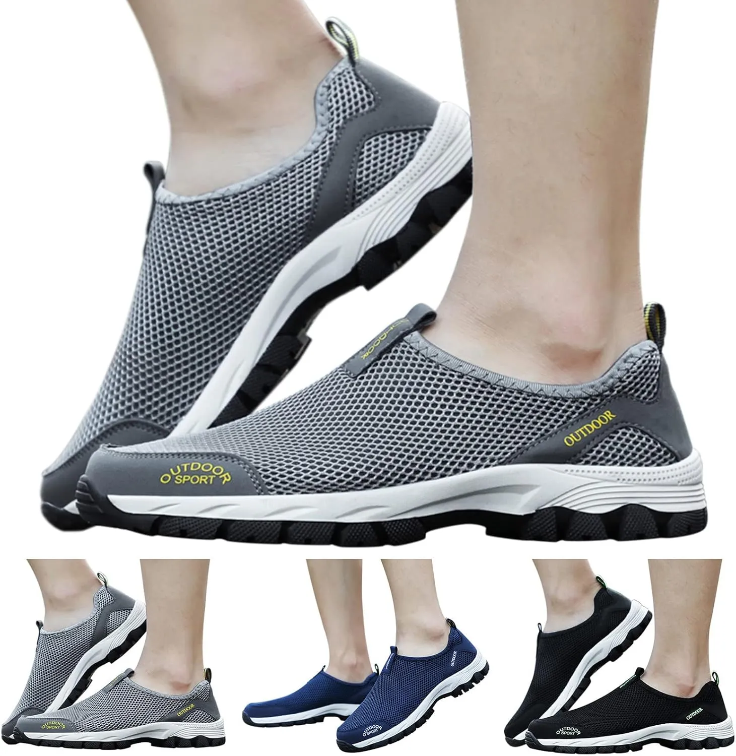 Fashion Spring and Summer Men Sports Shoes Flat Bottom Non Slip Outdoor Hiking Shoes Mesh Breathable Mens Sneaker Boot