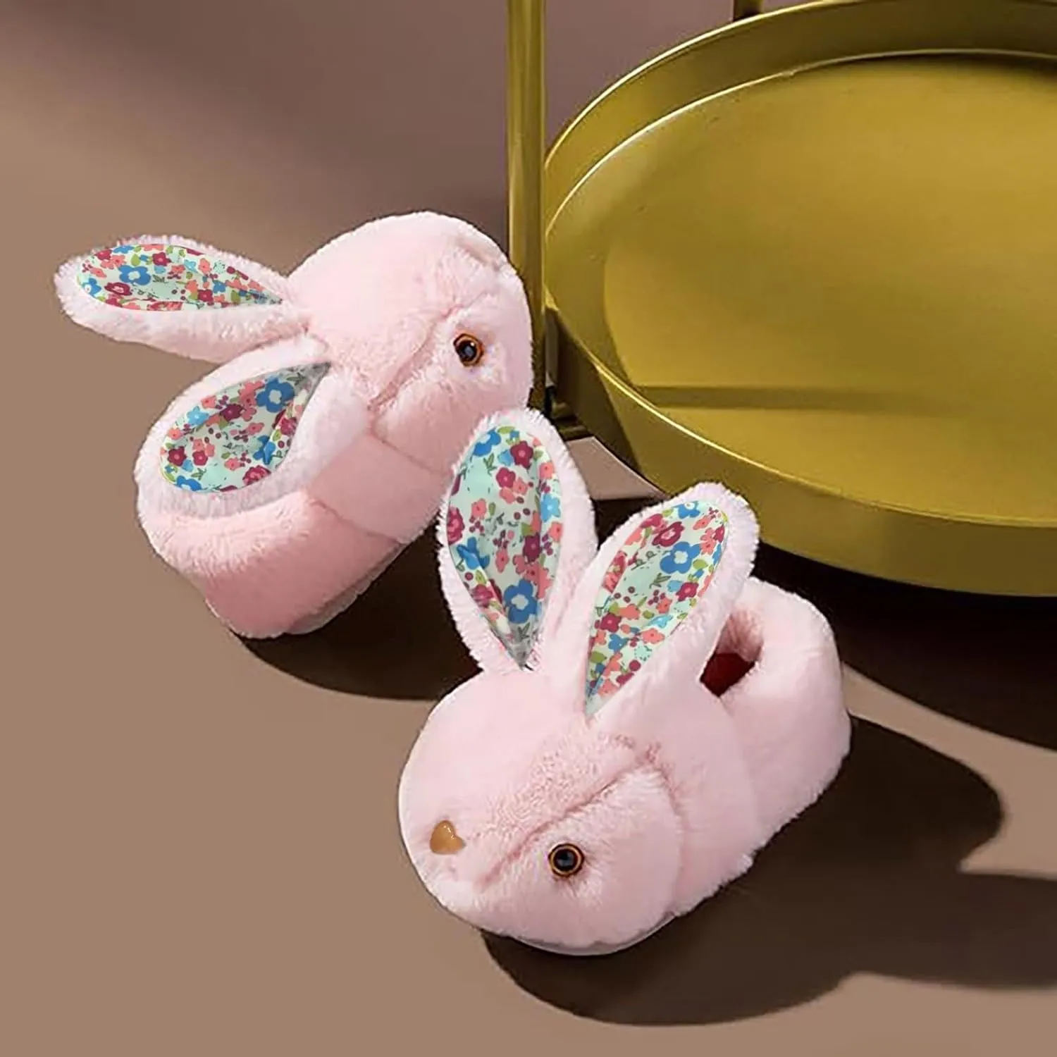 F𝘂r Fuzzy Bunny Ear Slippers for Girls Kids Baby Toddler Infant Cotton Soft Ankle Flat Shoes Winter Non Slip Slipper