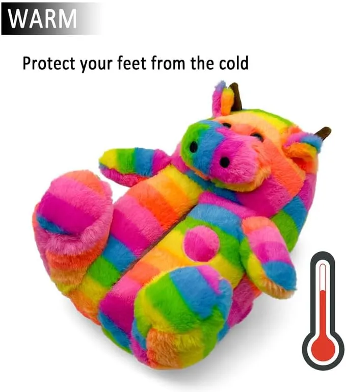 Fuzzy Cow Slippers for Women and Men, Cute Cozy Cartoon Animals Slippers Fluffy Plush House Slippers Preppy Funny Indoor Outdoor Shoes