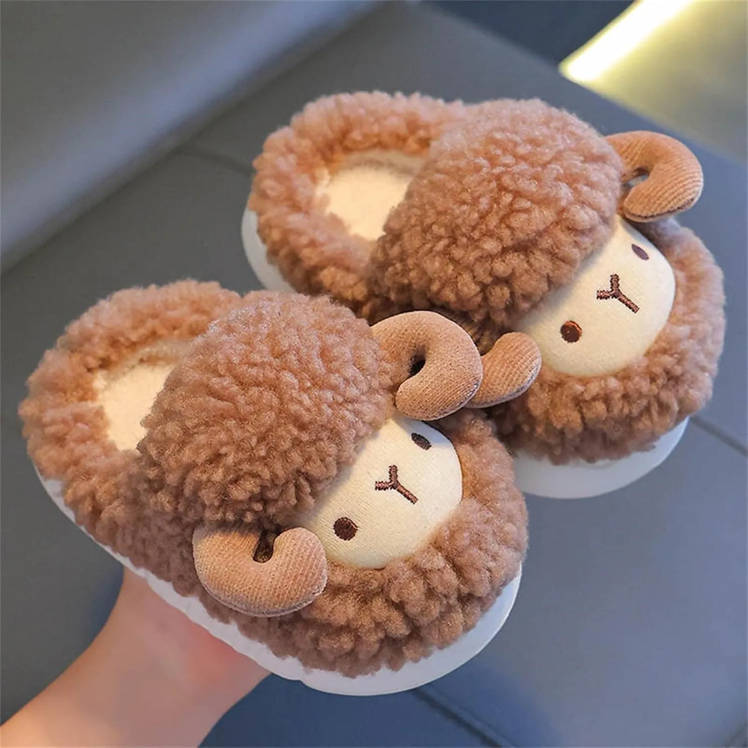 Girls Boys Cute Sheep Slippers Winter Plush Slippers Toddler Cartoon Animals Slippers Kids Fluffy House Slippers