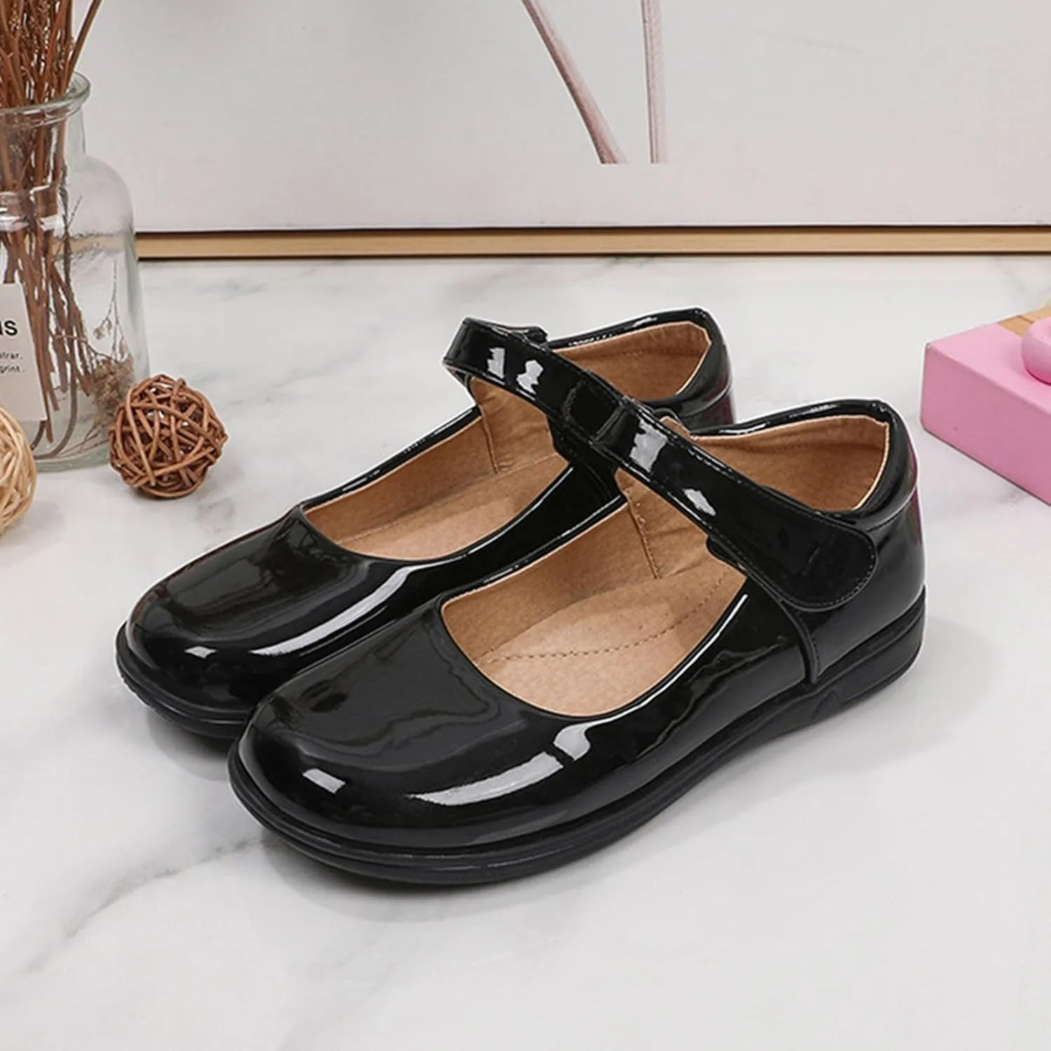 Girls Leather Dress Shoes Classic Mary Jane Ballet Flats for Kids Princess Shoes Dress-Up Party Wedding Sandals