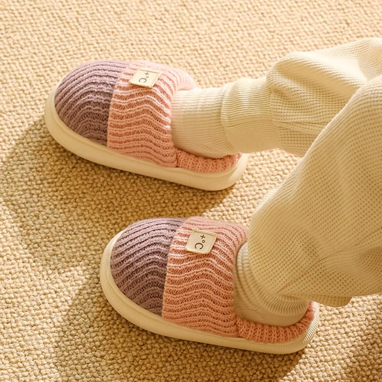 Girls Platform Knit Slippers Cozy Winter Warm Fuzzy Memory Foam Slip-On Plush House Slides Shoes Kids Boys Indoor Flat