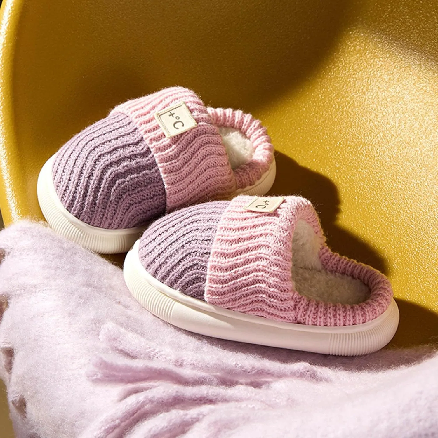 Girls Platform Knit Slippers Cozy Winter Warm Fuzzy Memory Foam Slip-On Plush House Slides Shoes Kids Boys Indoor Flat