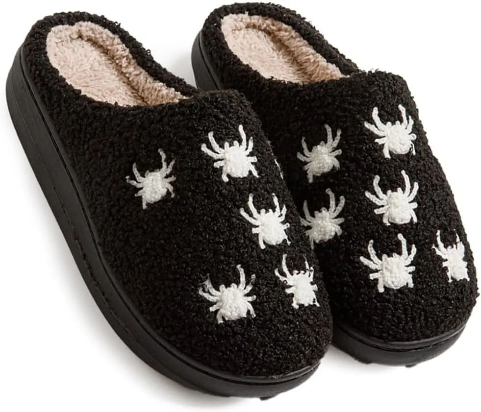 Halloween Pumpkin Slippers for Women Men Girl Warm Slides Cozy Fluffy Plush Fuzzy Skull Spider Indoor Outdoor Shoes
