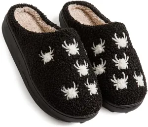Halloween Pumpkin Slippers for Women Men Girl Warm Slides Cozy Fluffy Plush Fuzzy Skull Spider Indoor Outdoor Shoes