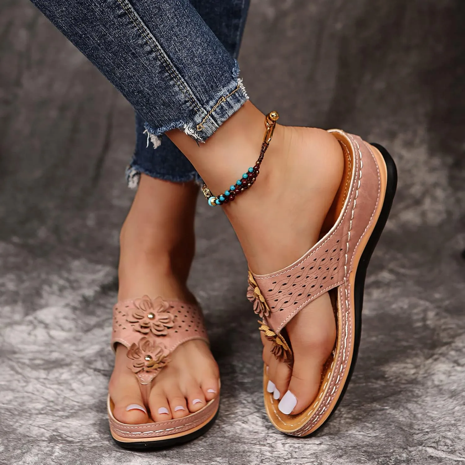 Hbeylia Orthopedic Sandals For Women Flip Flops Womens Sandals with Arch Support Ladies Casual Platform Wedge Comfortable Walking Wide Sandals Dressy Summer Slip on Thong Sandals