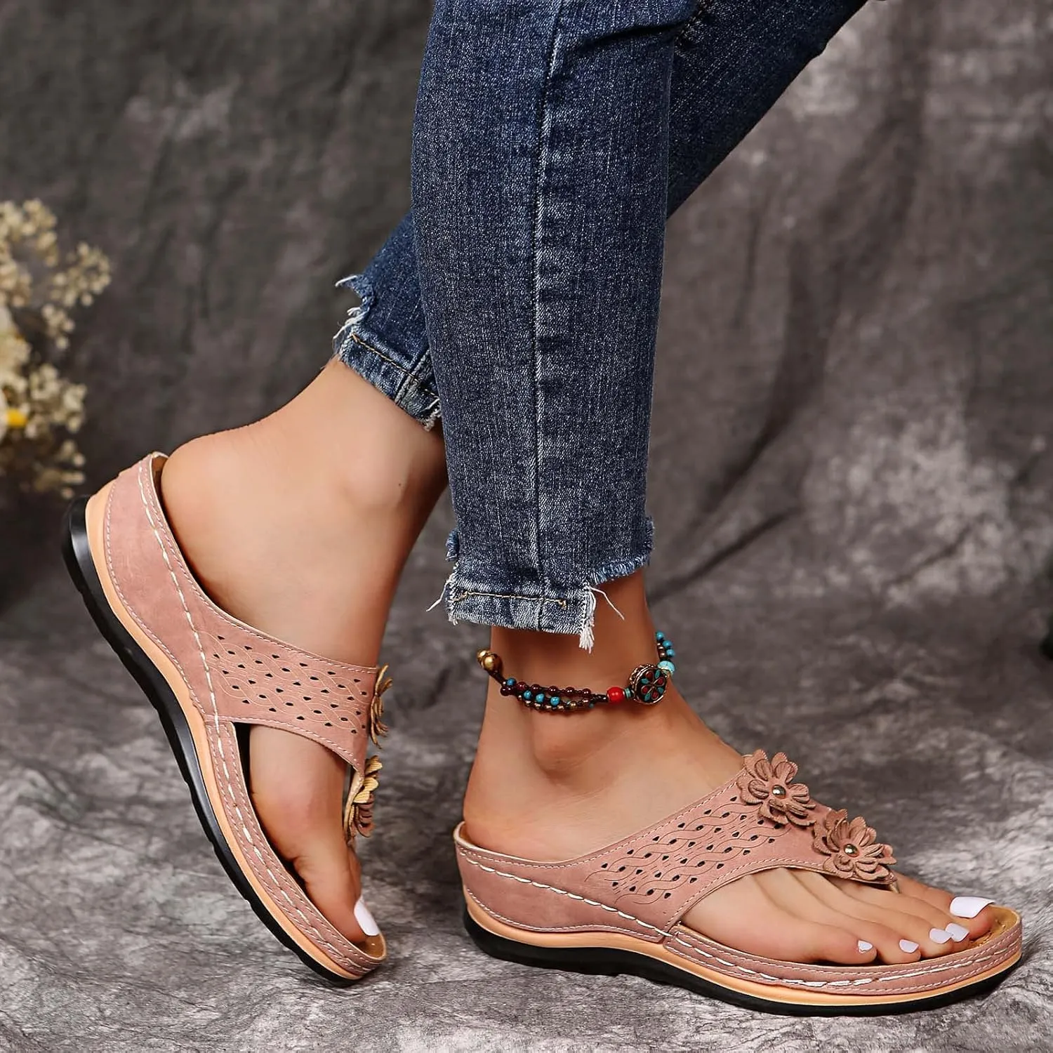 Hbeylia Orthopedic Sandals For Women Flip Flops Womens Sandals with Arch Support Ladies Casual Platform Wedge Comfortable Walking Wide Sandals Dressy Summer Slip on Thong Sandals