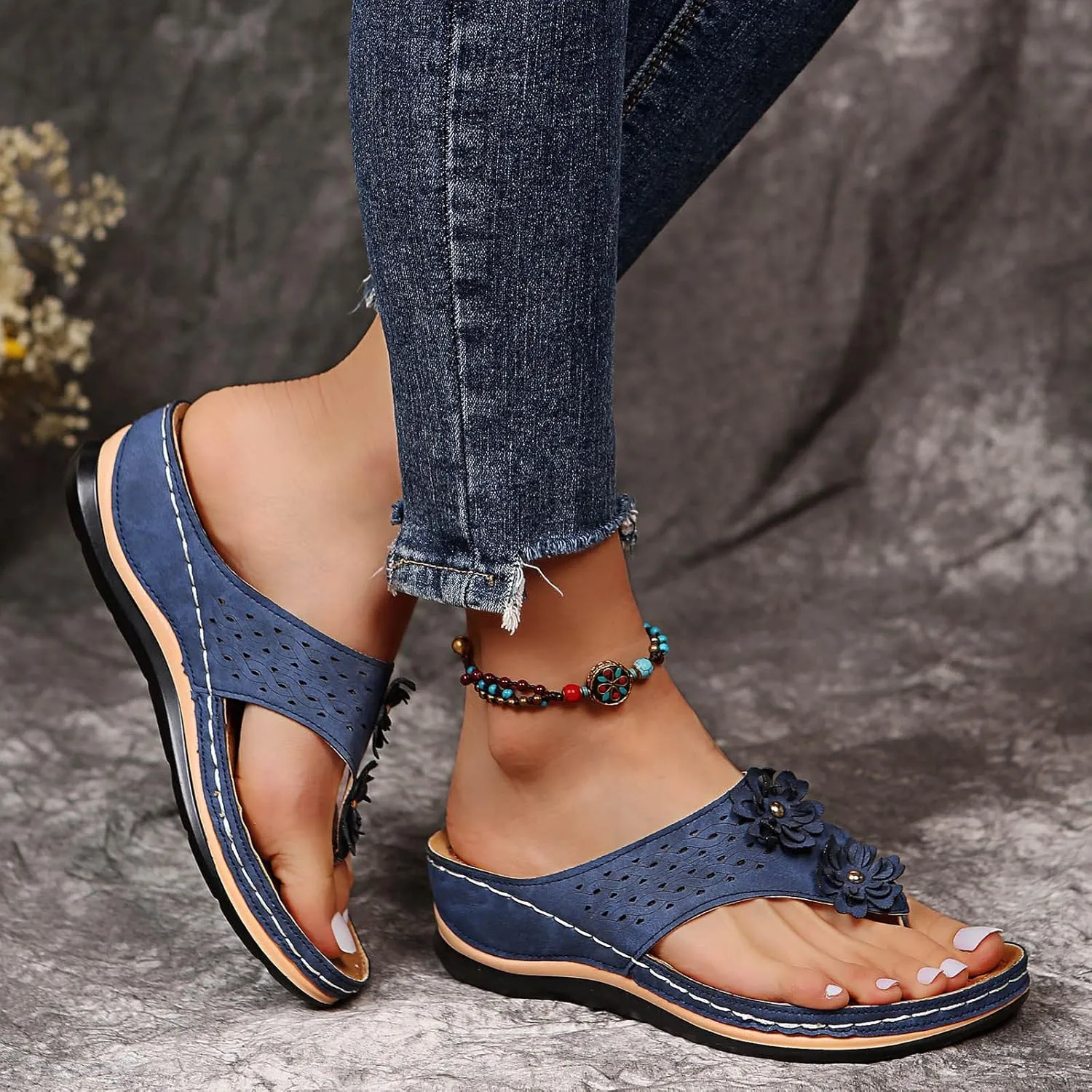 Hbeylia Orthopedic Sandals For Women Flip Flops Womens Sandals with Arch Support Ladies Casual Platform Wedge Comfortable Walking Wide Sandals Dressy Summer Slip on Thong Sandals