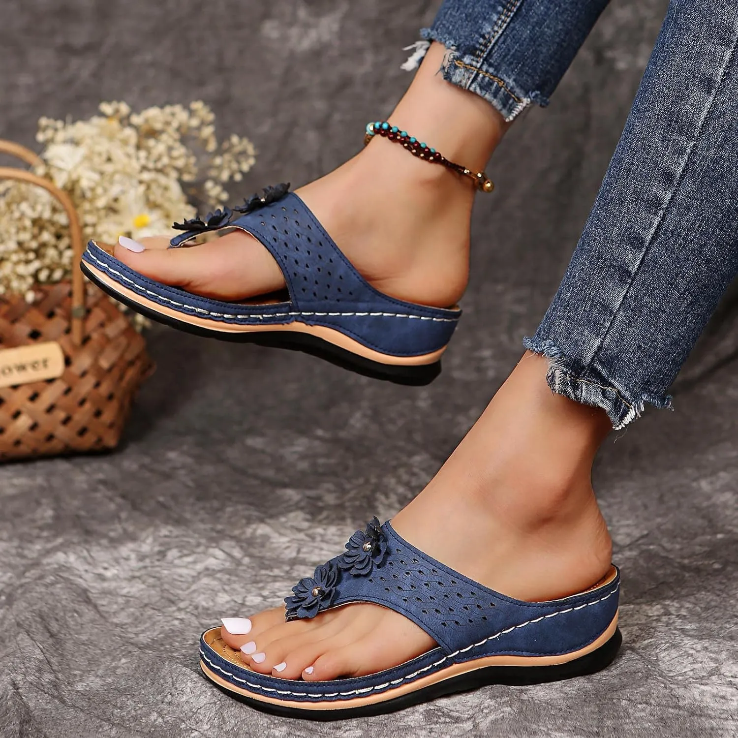 Hbeylia Orthopedic Sandals For Women Flip Flops Womens Sandals with Arch Support Ladies Casual Platform Wedge Comfortable Walking Wide Sandals Dressy Summer Slip on Thong Sandals