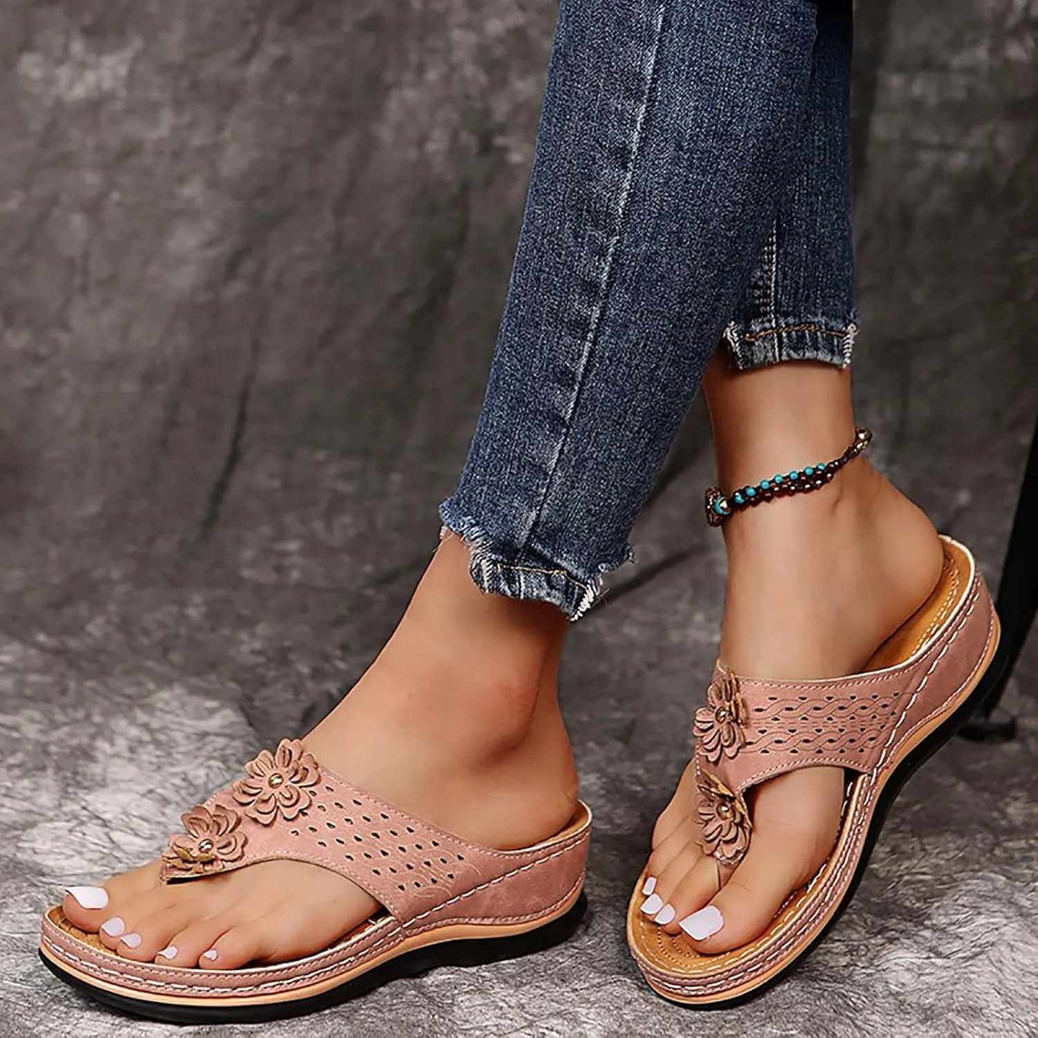 Hbeylia Orthopedic Sandals For Women Flip Flops Womens Sandals with Arch Support Ladies Casual Platform Wedge Comfortable Walking Wide Sandals Dressy Summer Slip on Thong Sandals