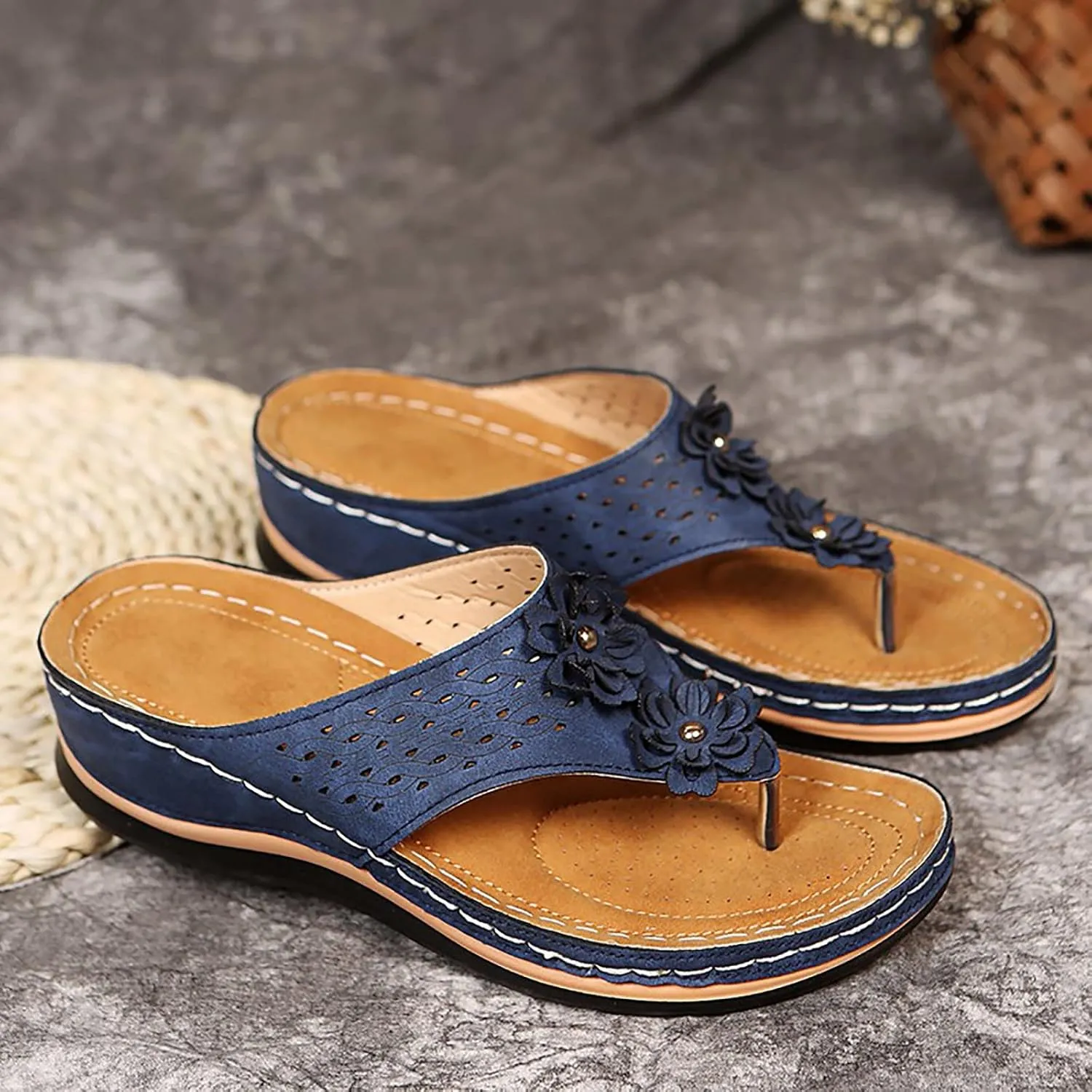 Hbeylia Orthopedic Sandals For Women Flip Flops Womens Sandals with Arch Support Ladies Casual Platform Wedge Comfortable Walking Wide Sandals Dressy Summer Slip on Thong Sandals