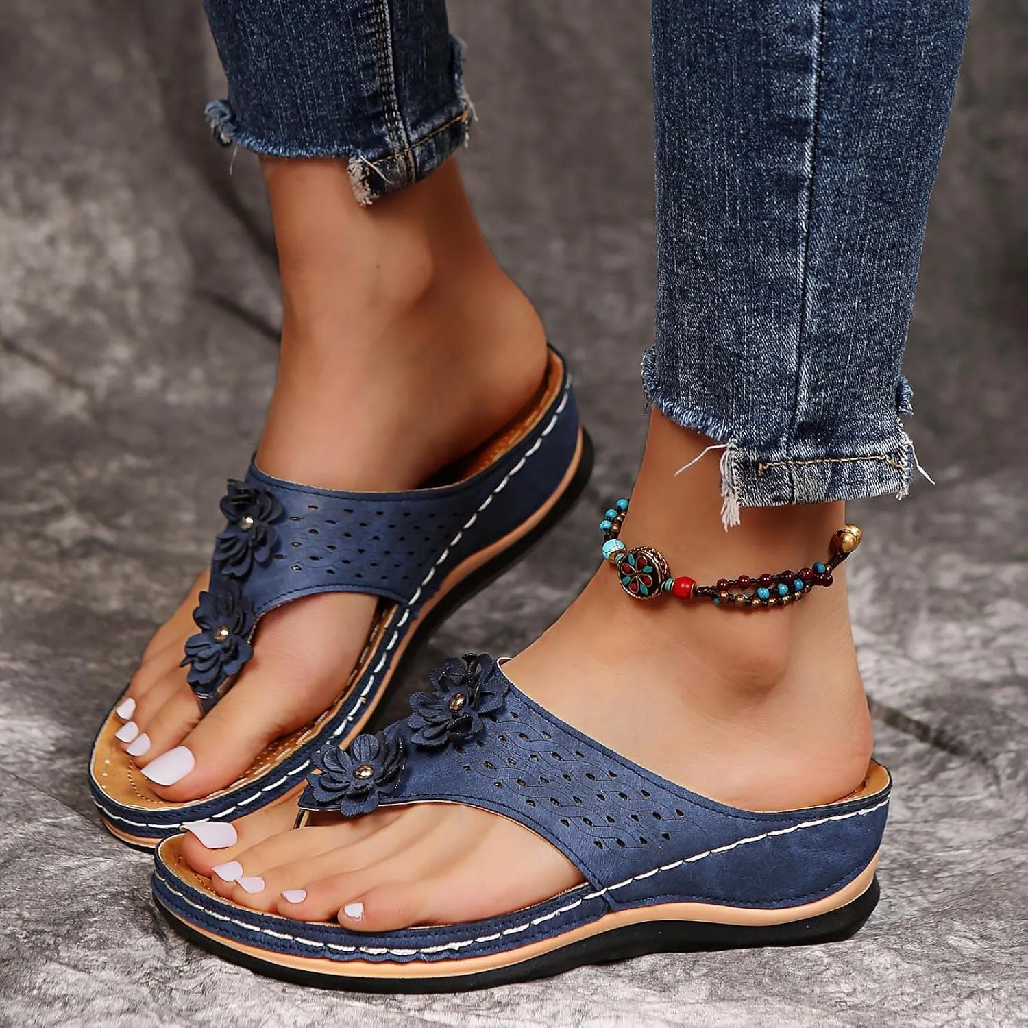 Hbeylia Orthopedic Sandals For Women Flip Flops Womens Sandals with Arch Support Ladies Casual Platform Wedge Comfortable Walking Wide Sandals Dressy Summer Slip on Thong Sandals