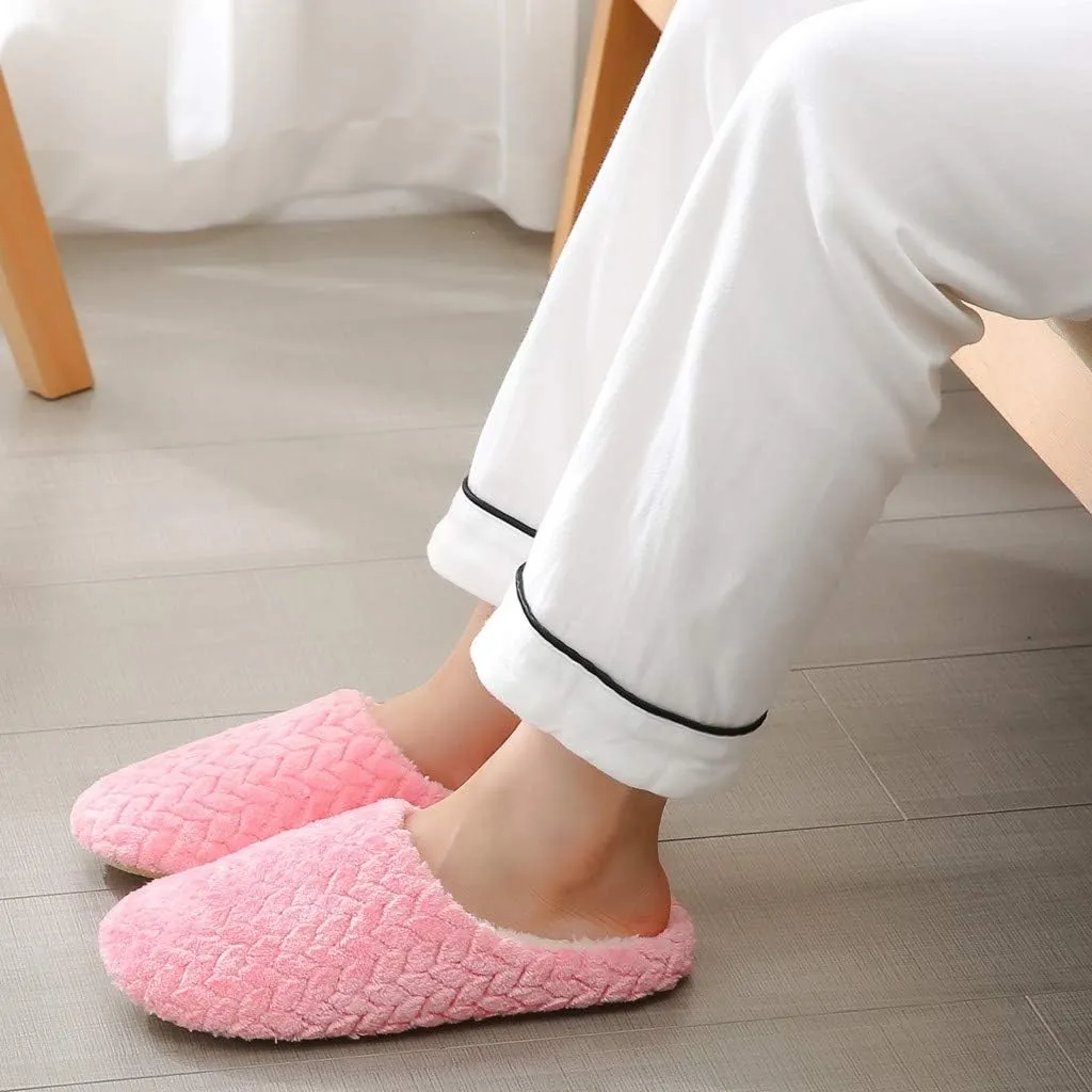 House Slippers for Women Fuzzy,Unisex Memory Foam Wool-Like Plush Fleece Lined Winter Indoor Outdoor Anti-Skid Rubber Sole