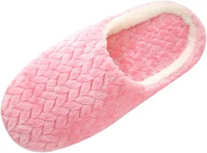 House Slippers for Women Fuzzy,Unisex Memory Foam Wool-Like Plush Fleece Lined Winter Indoor Outdoor Anti-Skid Rubber Sole