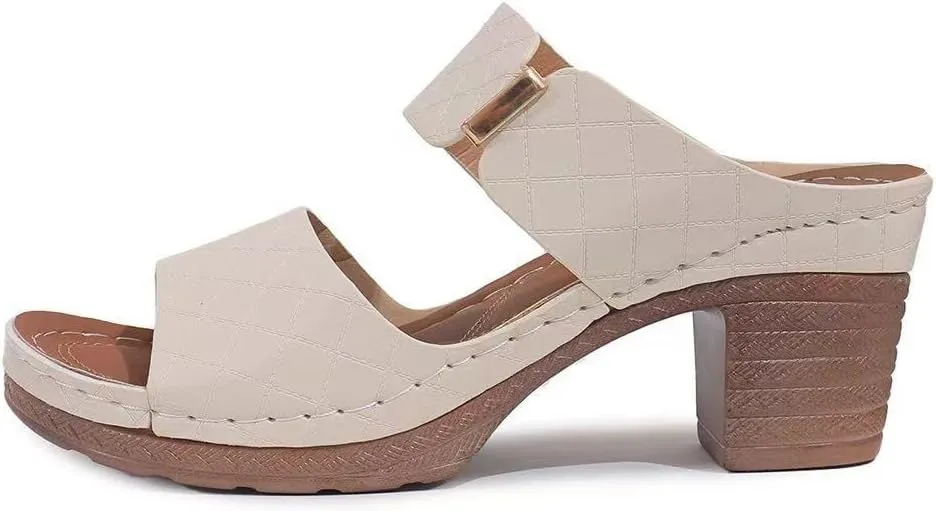 Ladmiple Chunky Heels For Women Backless Open Toe Ankle Strap Comfortable Dressy Block Heels Sandals Wedding Pumps Shoes
