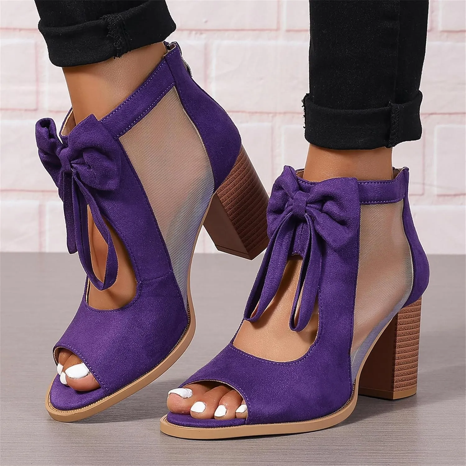 Ladmiple Chunky Heels For Women Dressy Block Heels Open Toe Ankle Strap Heeled Sandals Comfortable Party Wedding Pumps Shoes