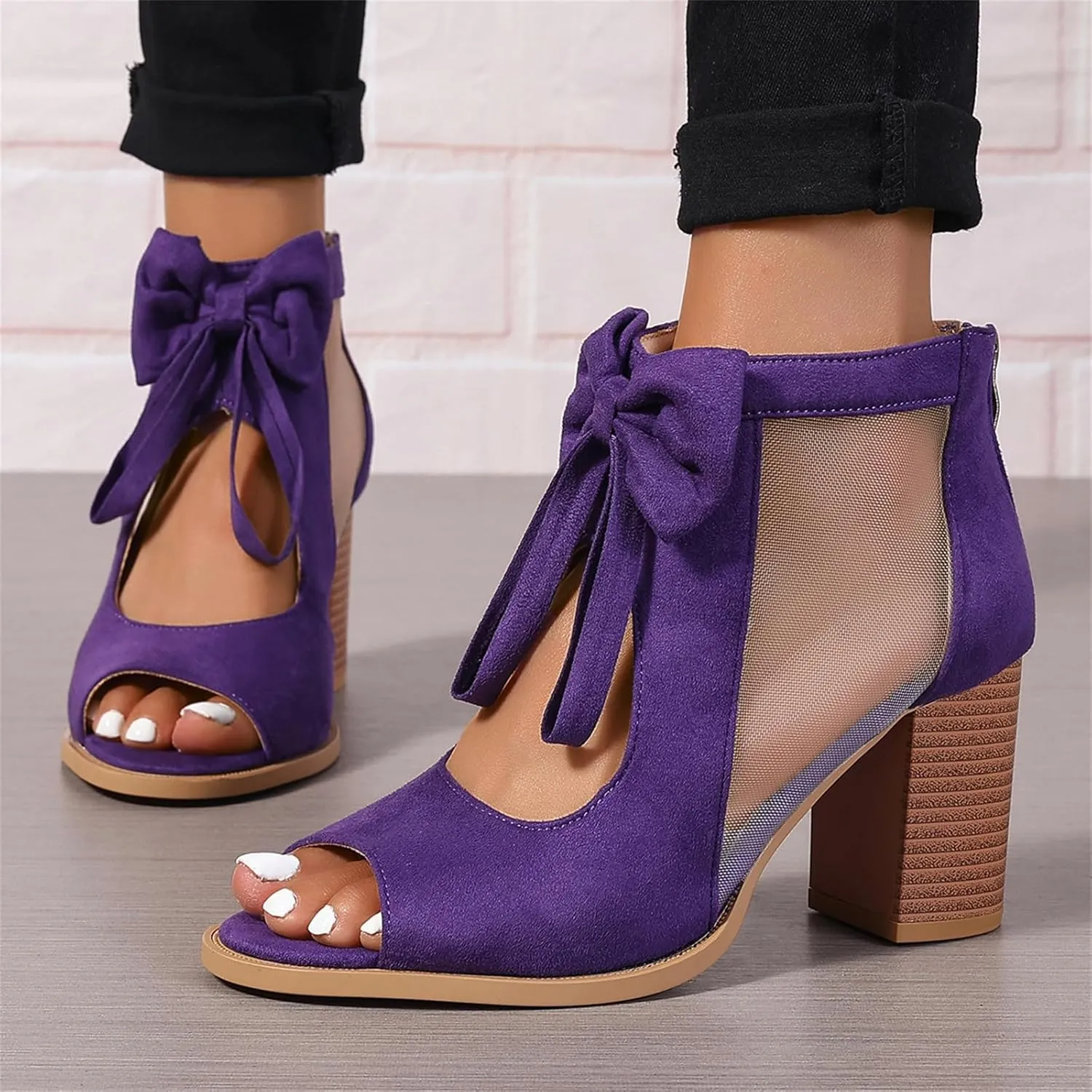 Ladmiple Chunky Heels For Women Dressy Block Heels Open Toe Ankle Strap Heeled Sandals Comfortable Party Wedding Pumps Shoes
