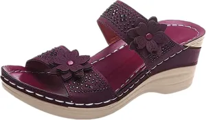 Ladmiple Sandals Women 2023 Fashion Flower Orthopedic Flip Flops Arch Support Wedge Slippers Casual Roman Slip On Sandal