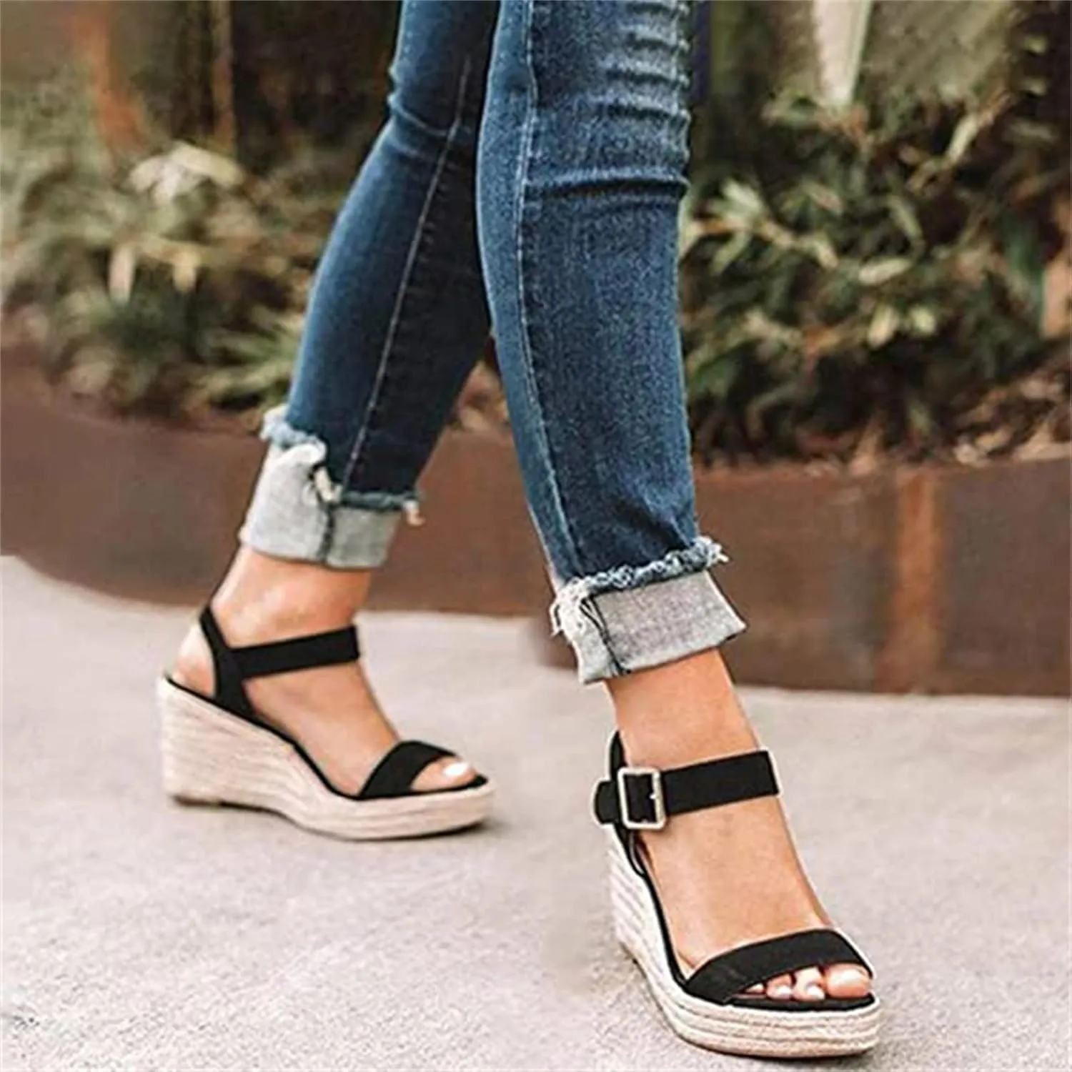 Ladmiple Summer Sandals for Women 2023 Platform Slip On Strappy Wedge Sandals Open Toe Casual Comfy Beach Mid Heel Shoes