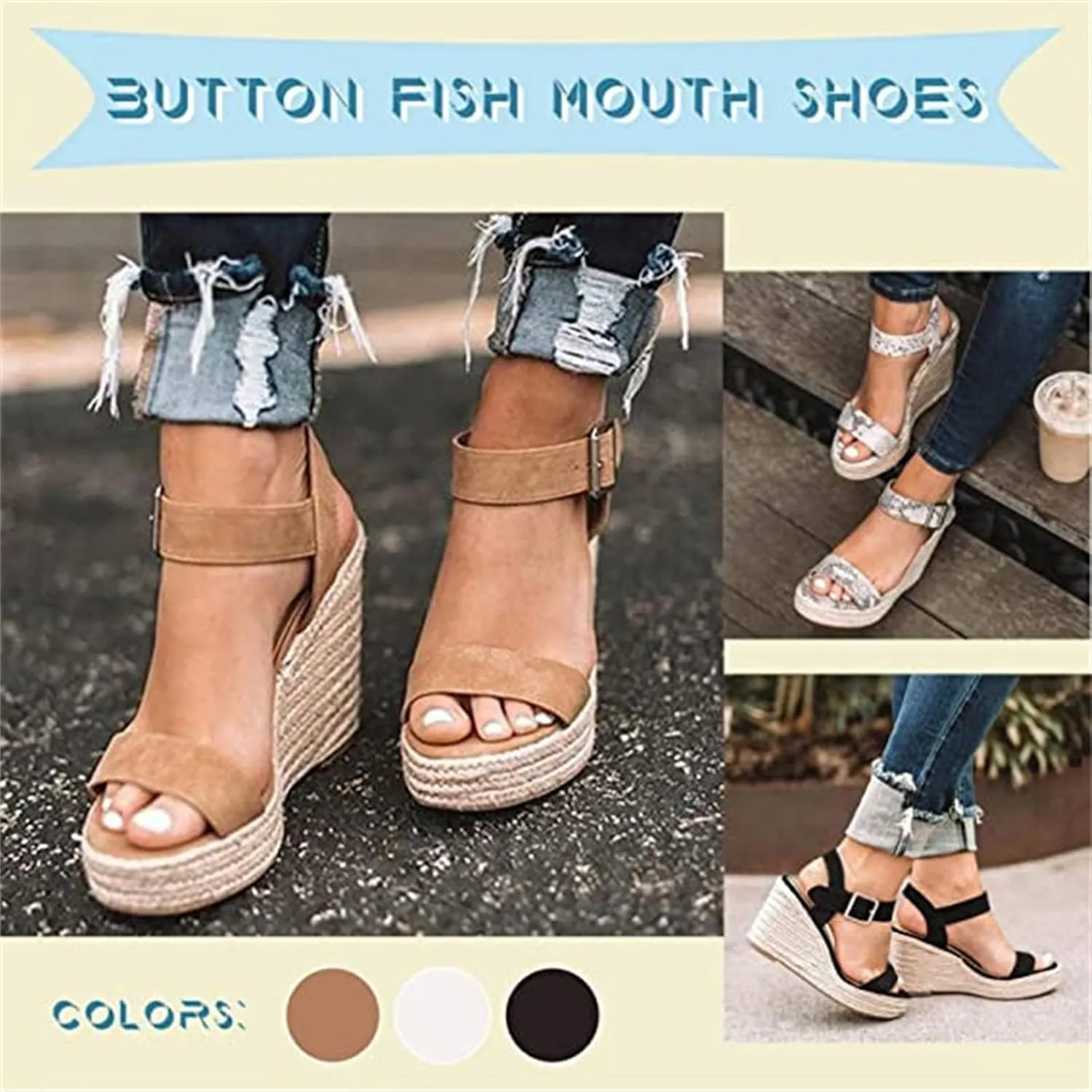 Ladmiple Summer Sandals for Women 2023 Platform Slip On Strappy Wedge Sandals Open Toe Casual Comfy Beach Mid Heel Shoes