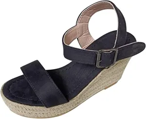 Ladmiple Summer Sandals for Women 2023 Platform Slip On Strappy Wedge Sandals Open Toe Casual Comfy Beach Mid Heel Shoes