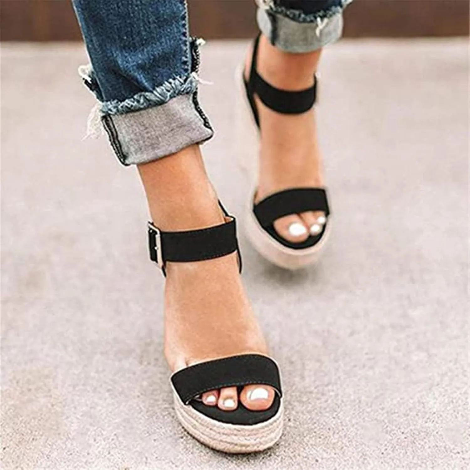 Ladmiple Summer Sandals for Women 2023 Platform Slip On Strappy Wedge Sandals Open Toe Casual Comfy Beach Mid Heel Shoes