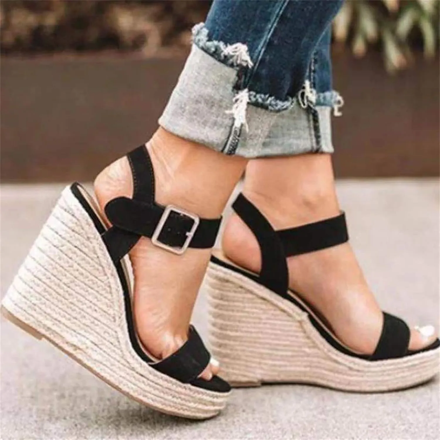 Ladmiple Summer Sandals for Women 2023 Platform Slip On Strappy Wedge Sandals Open Toe Casual Comfy Beach Mid Heel Shoes